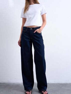 TOPSHOP cinch low rise relaxed jeans in raw indigo W26 L30